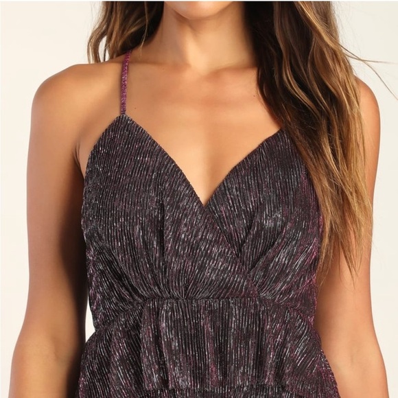 Lulu's Metallic Purple Tiered Mini Dress - Picture 2 of 16